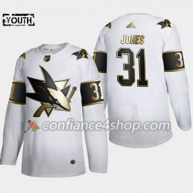 Adidas Maillot de Hockey San Jose Sharks Martin Jones 31 Adidas 2019-20 Golden Edition Blanc Authentic - Enfant